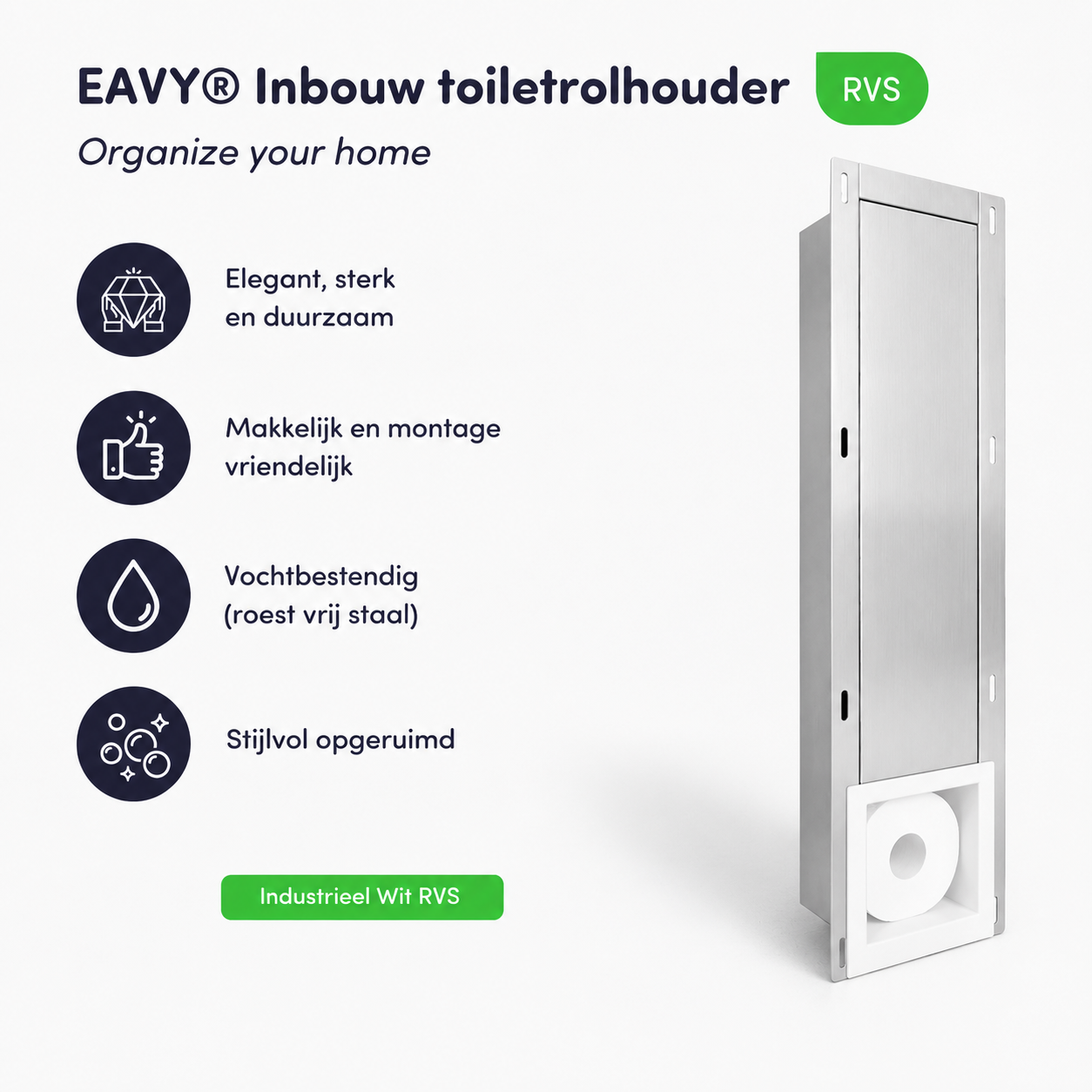 Inbouw toilet rolhouder Wit RVS