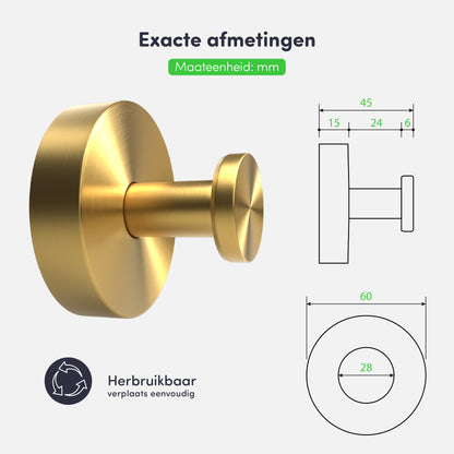 Zuignap met haak (2 stuks) - Handdoekhaakje - Goud - RVS
