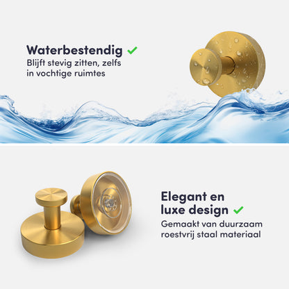 Zuignap met haak (2 stuks) - Handdoekhaakje - Goud - RVS