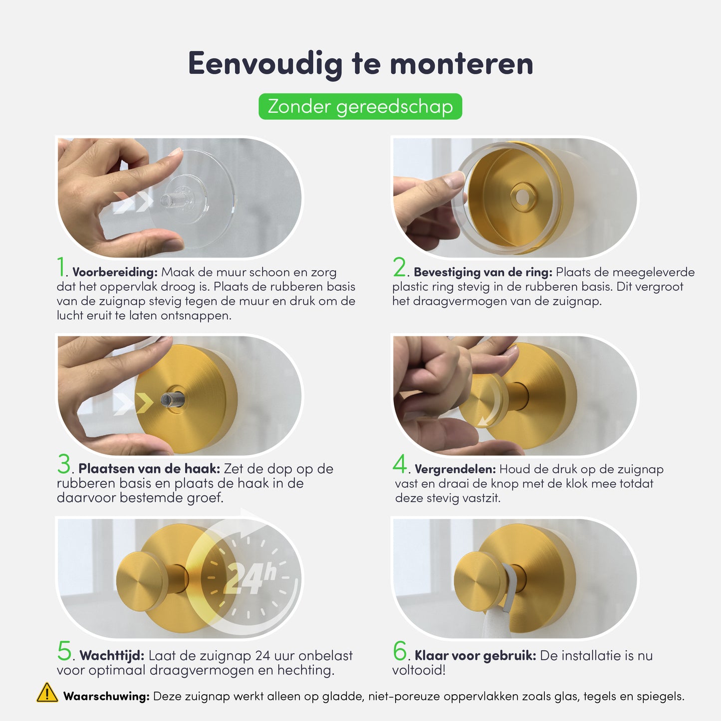 Zuignap met haak (2 stuks) - Handdoekhaakje - Goud - RVS