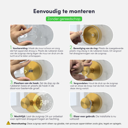 Zuignap met haak (2 stuks) - Handdoekhaakje - Goud - RVS