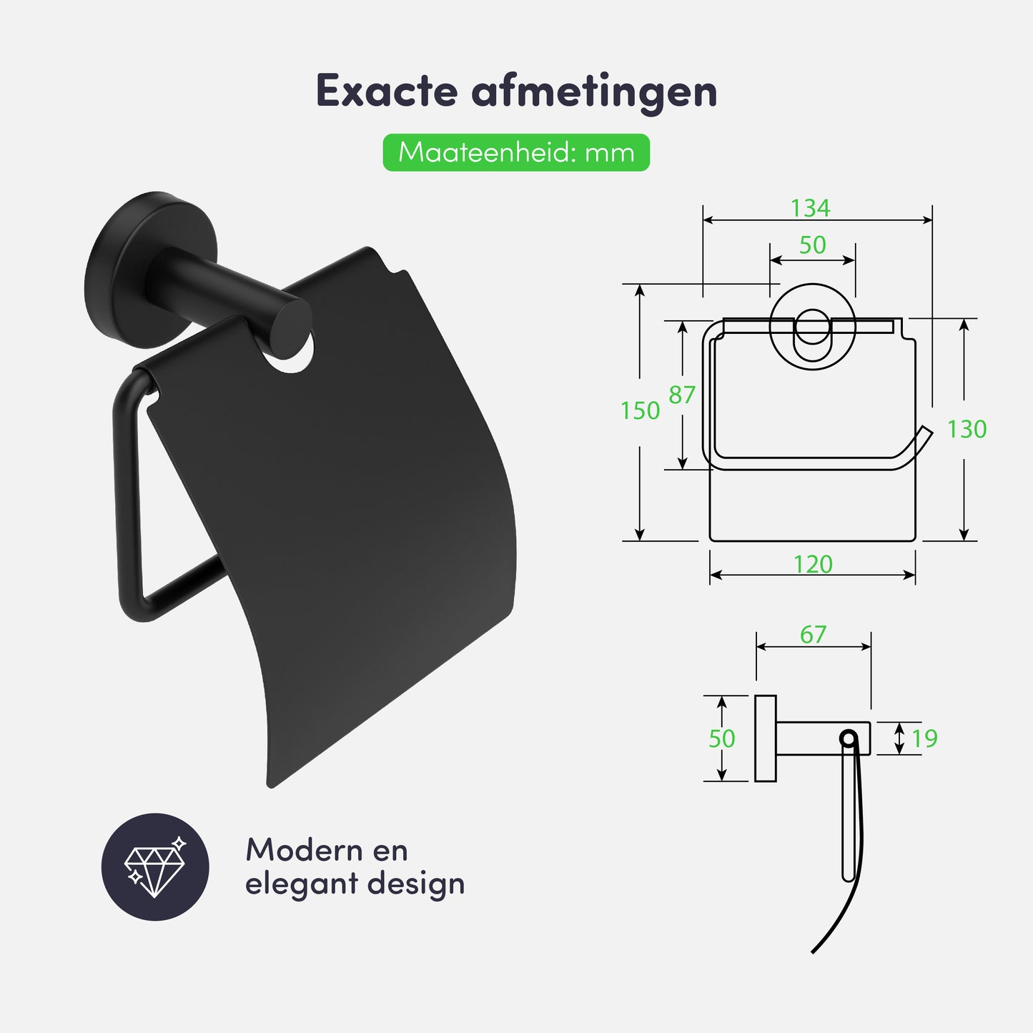 EAVY - Toiletrolhouder Zwart Rond met Klep - Schroef