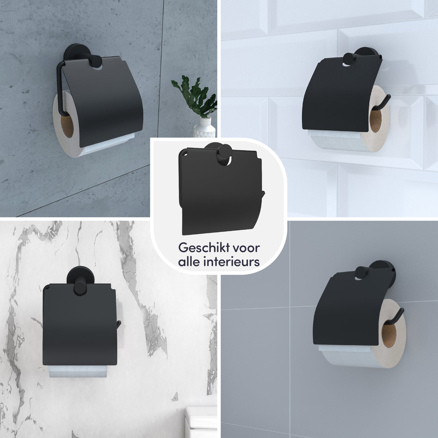 EAVY - Toiletrolhouder Zwart Rond met Klep - Schroef