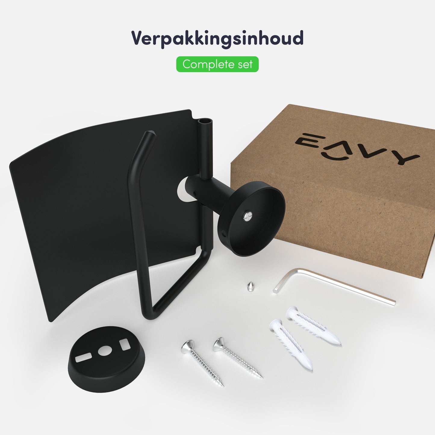 EAVY - Toiletrolhouder Zwart Rond met Klep - Schroef