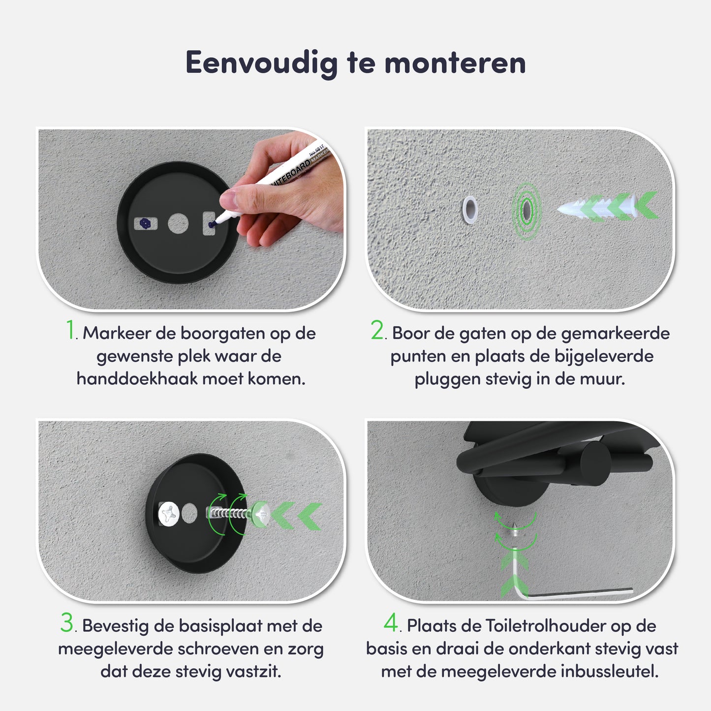 EAVY - Toiletrolhouder Zwart Rond met Klep - Schroef