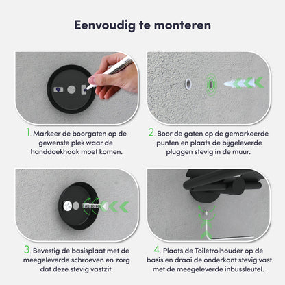 EAVY - Toiletrolhouder Zwart Rond met Klep - Schroef