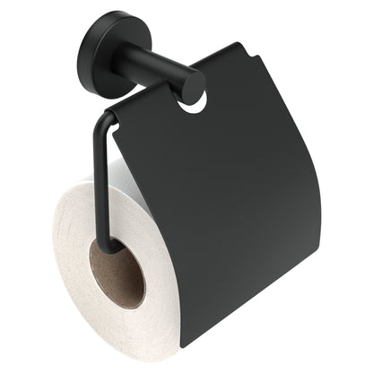 EAVY - Toiletrolhouder Zwart Rond met Klep - Schroef