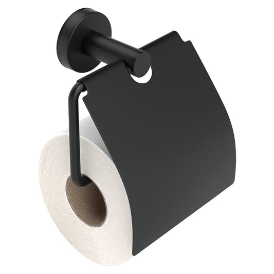 EAVY - Toiletrolhouder Zwart Rond met Klep - Schroef