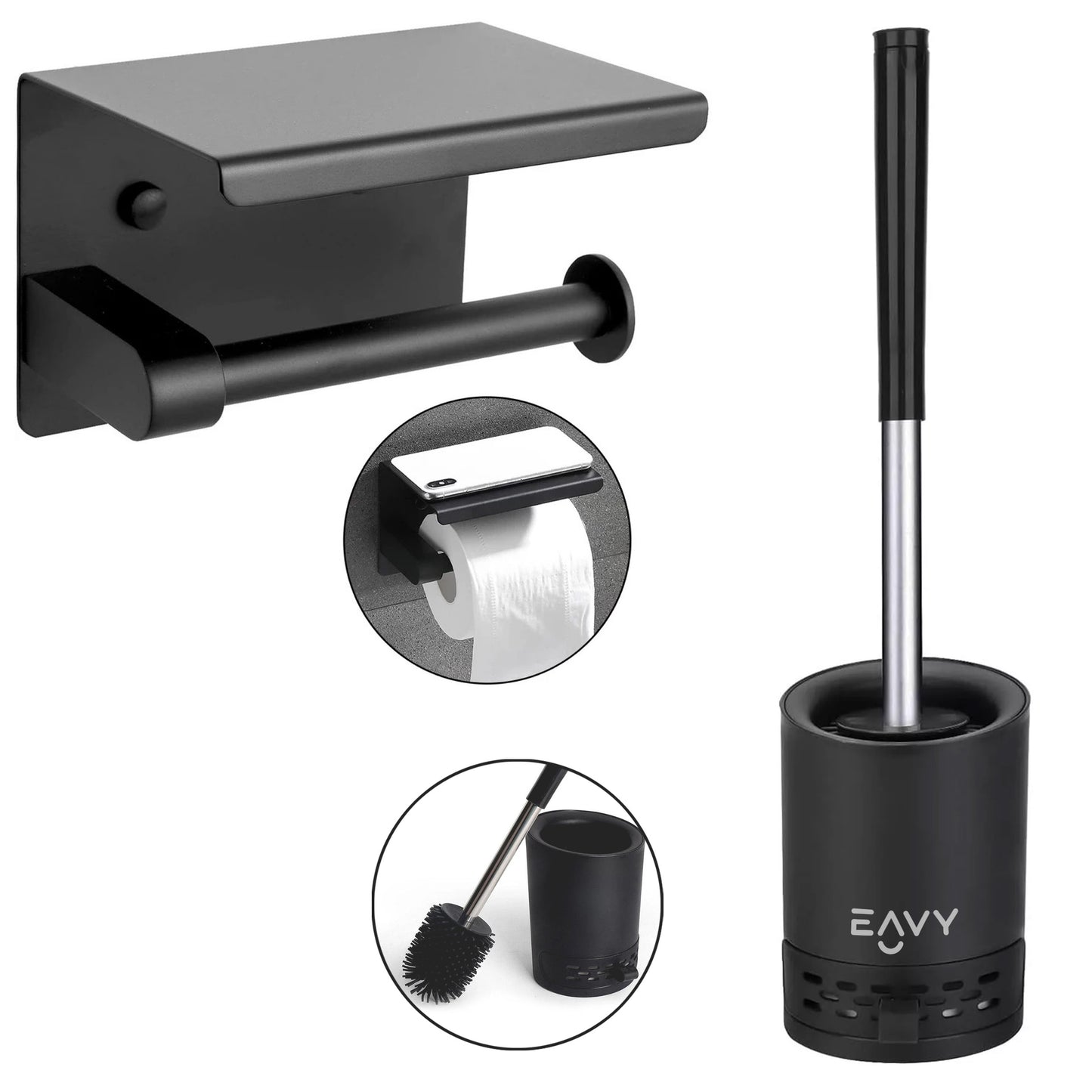 EAVY WC Rolhouder met Plankje & Toiletborstel (BUNDEL)