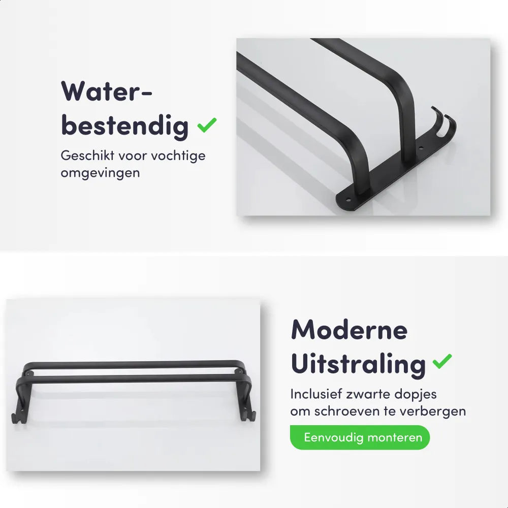 EAVY Handdoekrek - Handdoekhouders - Badkamer - 2 Handdoeken - Handdoekstang - Zwart - Eavy.nl