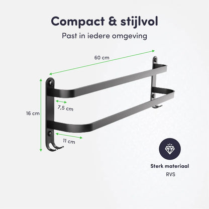 EAVY Handdoekrek - Handdoekhouders - Badkamer - 2 Handdoeken - Handdoekstang - Zwart - Eavy.nl
