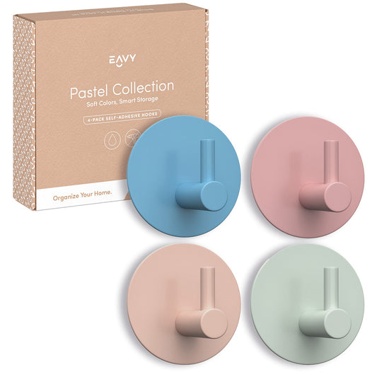 EAVY - Kinderkapstok - Zelfklevende handdoekhaakjes - Pastel Kleuren - Rond - RVS - 4 stuks