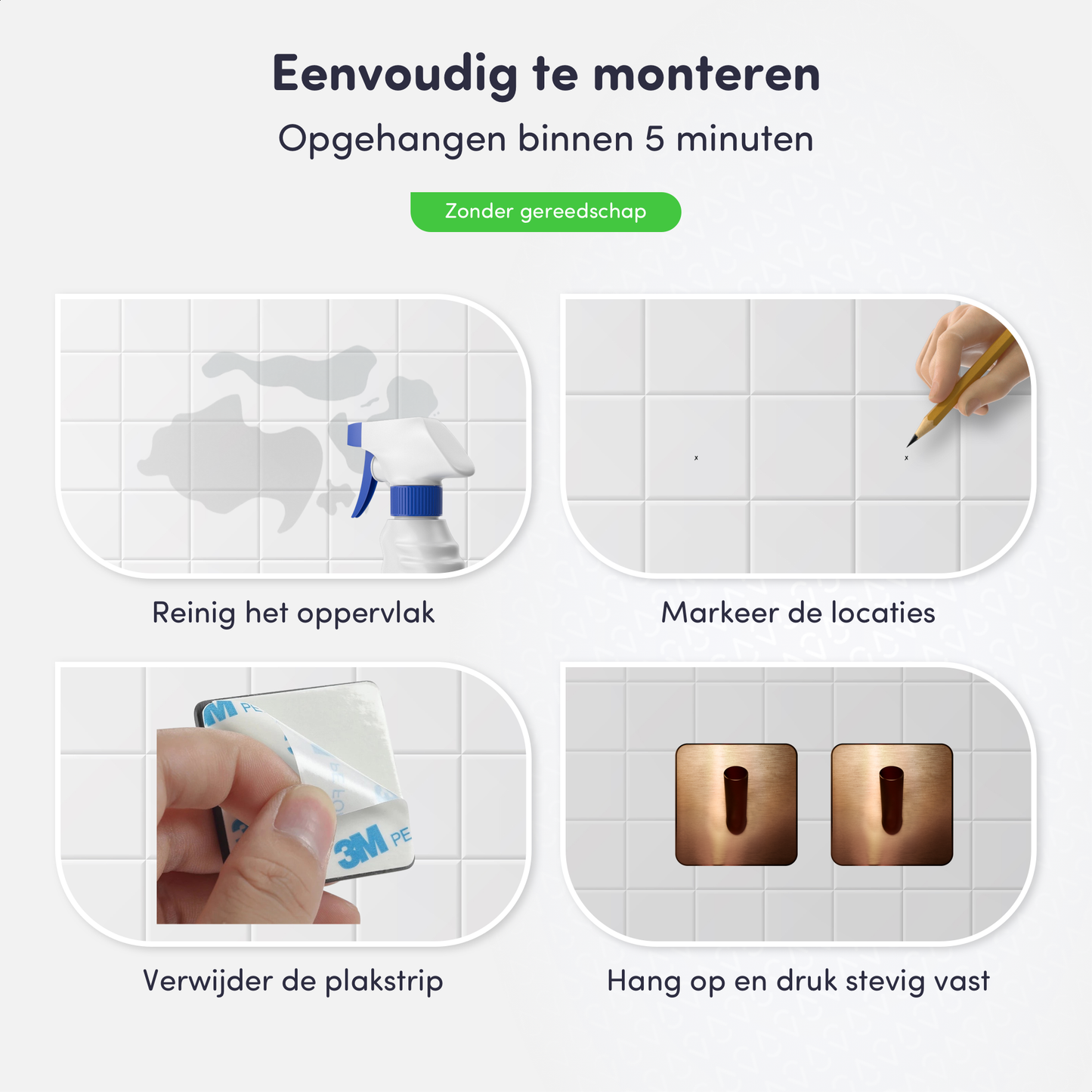 EAVY - Set van 4 Zelfklevende handdoekhaakjes RVS - Geborsteld Koper