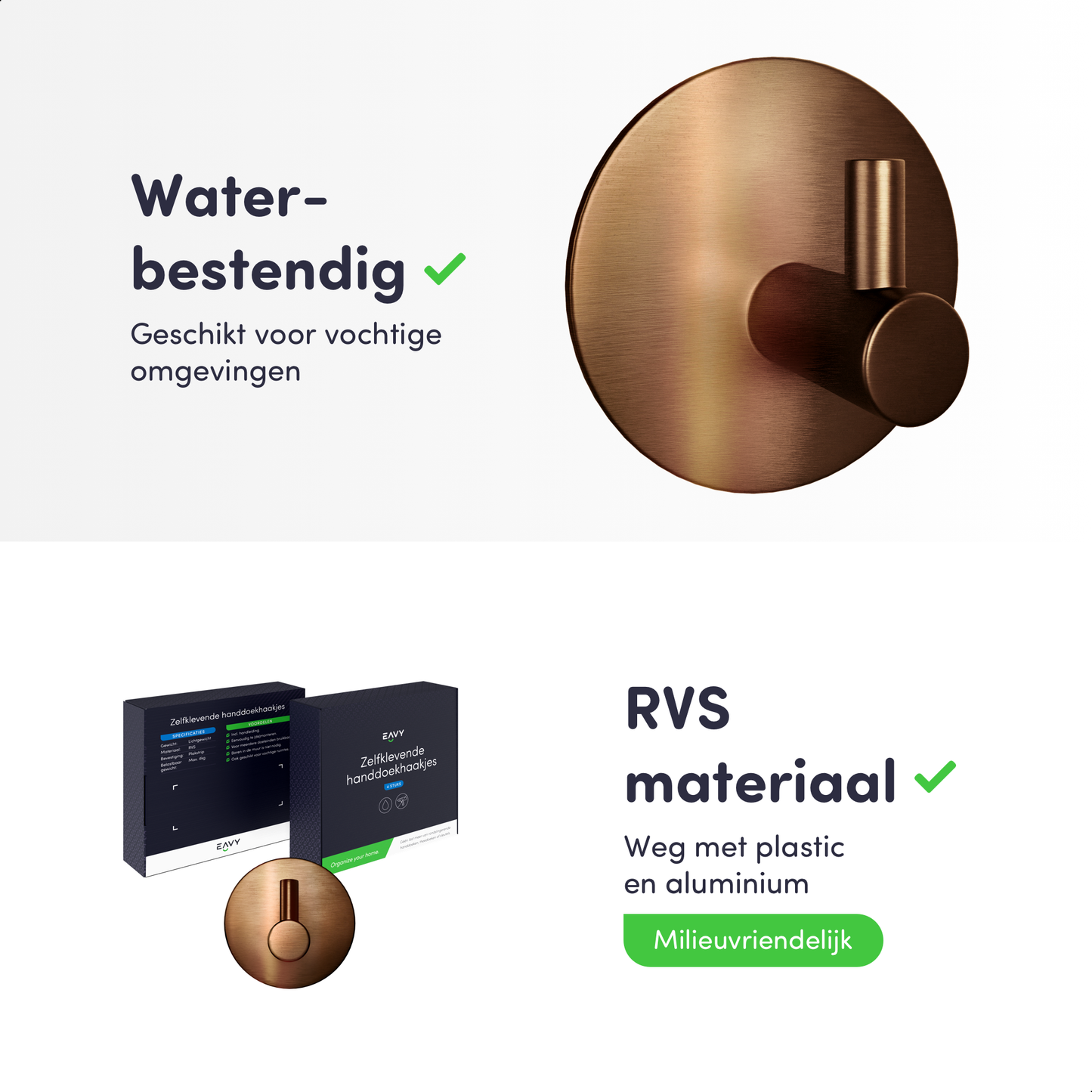 EAVY - Set van 4 Zelfklevende handdoekhaakjes RVS - Geborsteld Koper