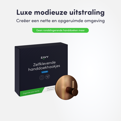 EAVY - Set van 4 Zelfklevende handdoekhaakjes RVS - Geborsteld Koper