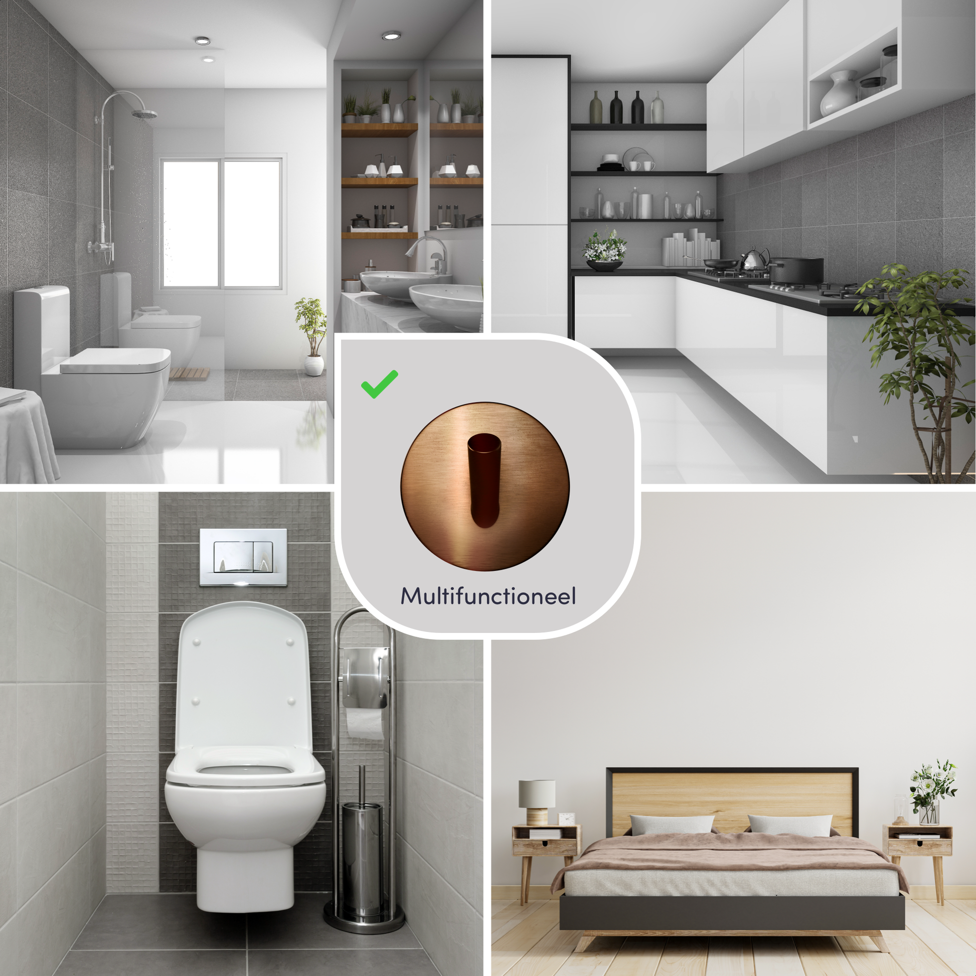 EAVY - Set van 4 Zelfklevende handdoekhaakjes RVS - Geborsteld Koper