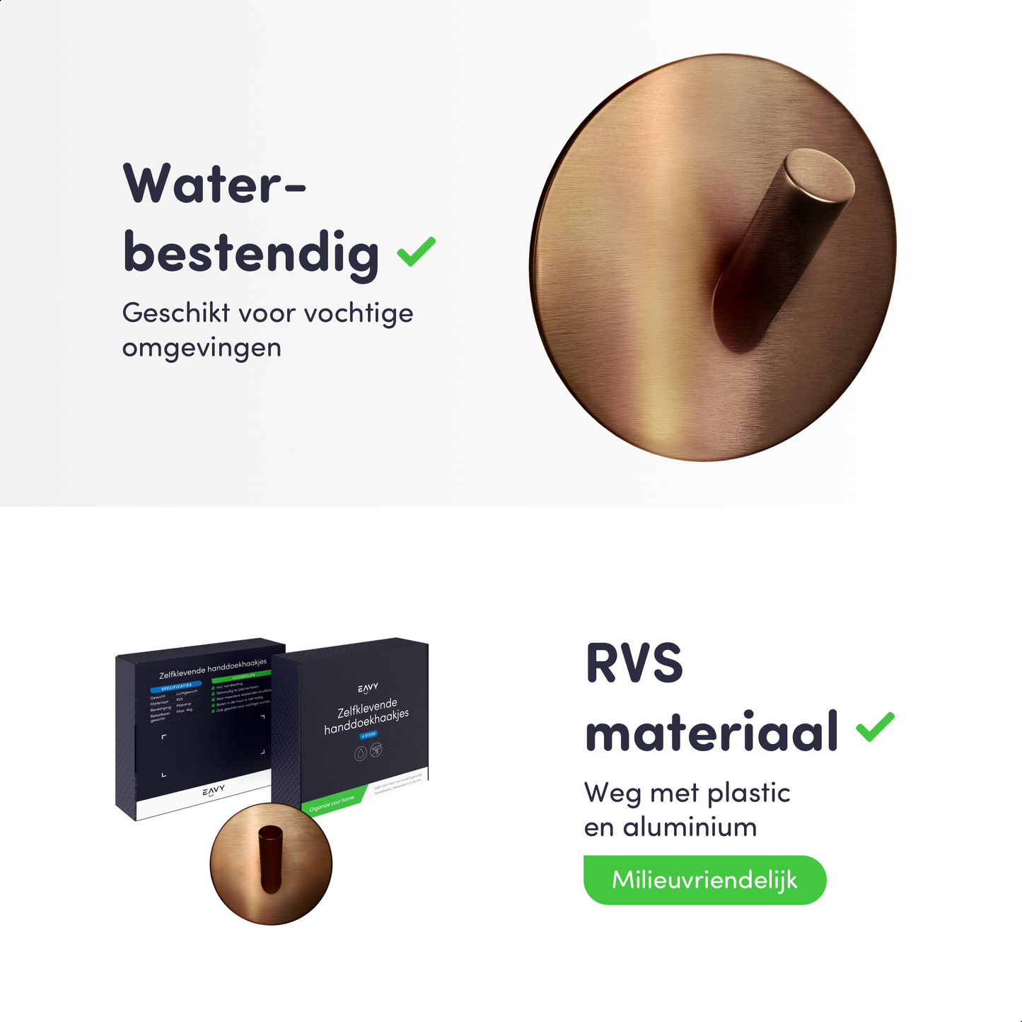 EAVY - Set van 4 Zelfklevende handdoekhaakjes RVS - Geborsteld Koper