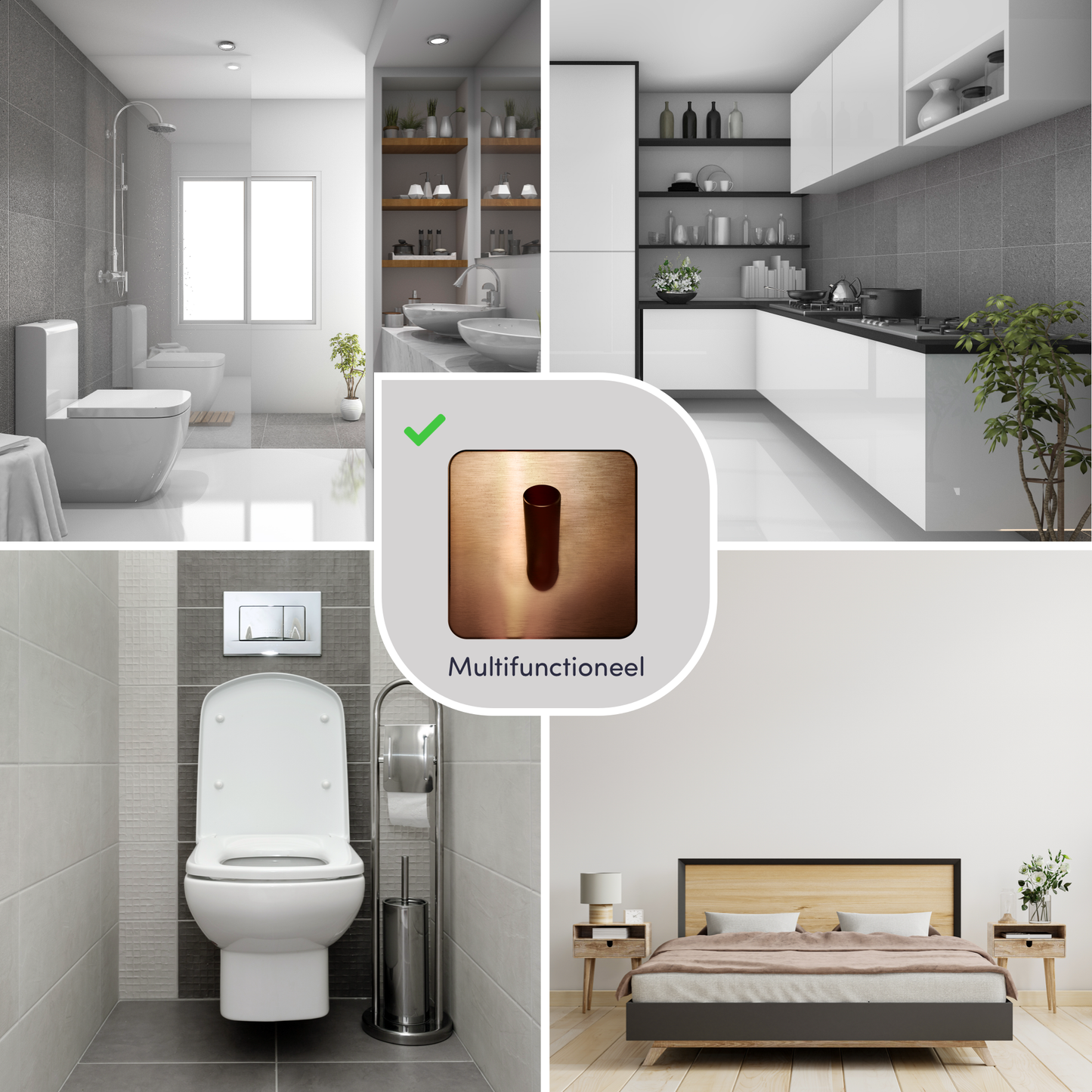 EAVY - Set van 4 Zelfklevende handdoekhaakjes RVS - Geborsteld Koper