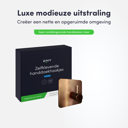 EAVY - Set van 4 Zelfklevende handdoekhaakjes RVS - Geborsteld Koper