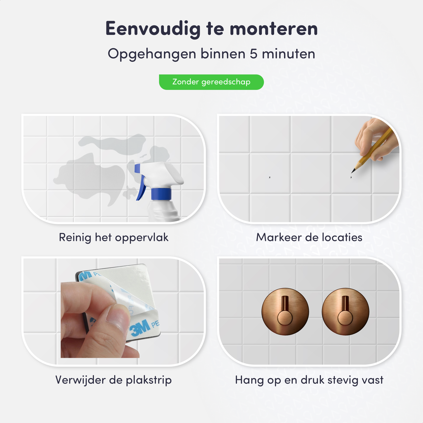 EAVY - Set van 4 Zelfklevende handdoekhaakjes RVS - Geborsteld Koper