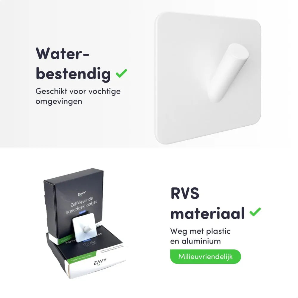 EAVY - Set van 4 Zelfklevende handdoekhaakjes RVS - plakhaak - WIT - EAVY.NL