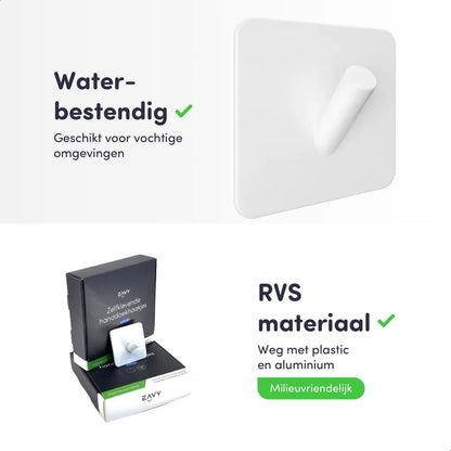 EAVY - Set van 4 Zelfklevende handdoekhaakjes RVS - plakhaak - WIT - EAVY.NL