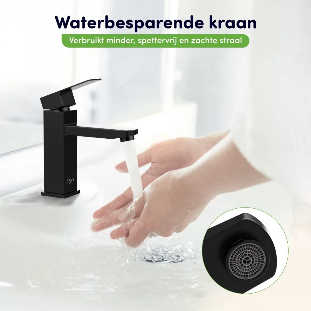 EAVY Wastafelkraan - Badkamer - Zwart - Inclusief Aansluit slangen