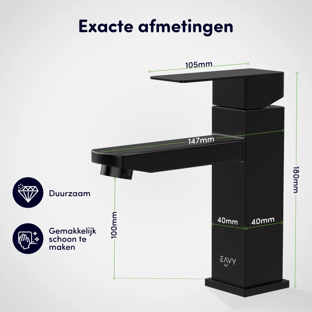 Afmetingen wastafelkraan - zwart RVS