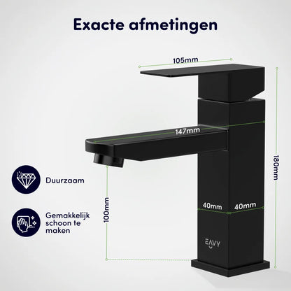 Afmetingen wastafelkraan - zwart RVS