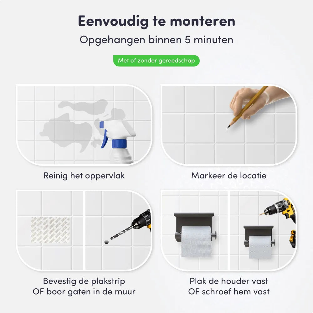 Eenvoudig monteren WC rol houder - toiletrolhouder - gunmetal - grijs - EAVY