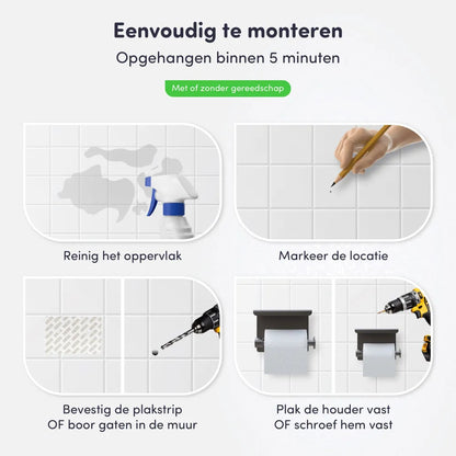 Eenvoudig monteren WC rol houder - toiletrolhouder - gunmetal - grijs - EAVY