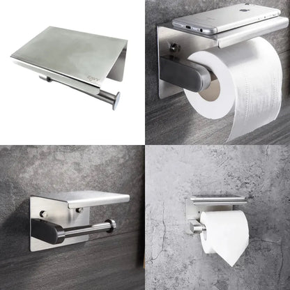 EAVY WC Rolhouder met Plankje - Zelfklevend / Zonder Boren / Boren - Toiletrolhouder - Zilver - Eavy.nl