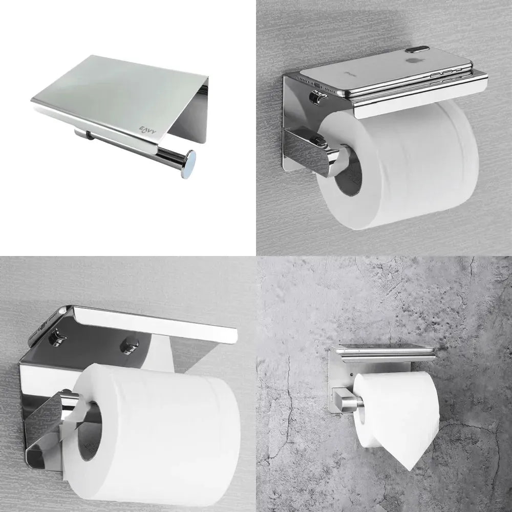 EAVY WC Rolhouder met Plankje - Zelfklevend / Zonder Boren / Boren - Toiletrolhouder - Chroom - Eavy.nl