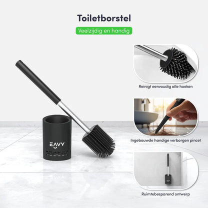 EAVY Toiletborstel met Uitneembare Lekbak - Hygiënisch Siliconen Design - Zwart