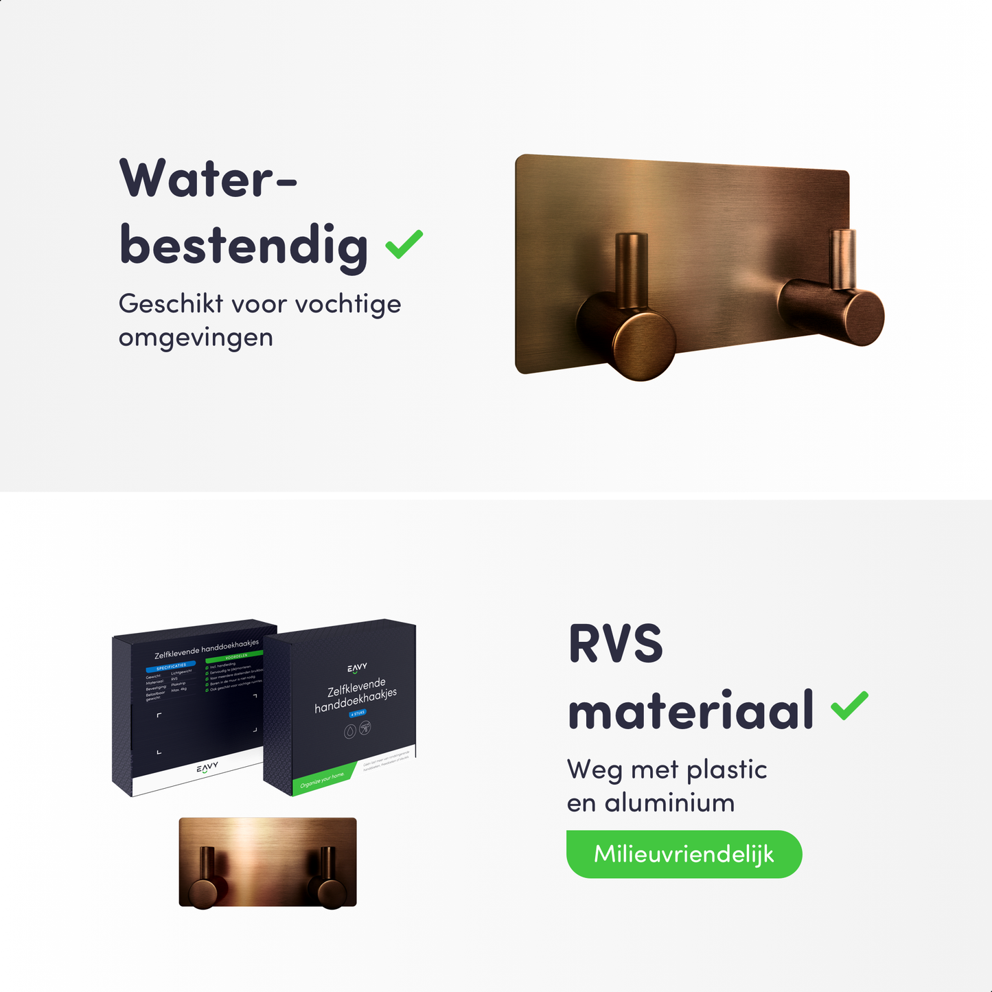 EAVY - Zelfklevende handdoekhaakjes RVS - Geborsteld Koper