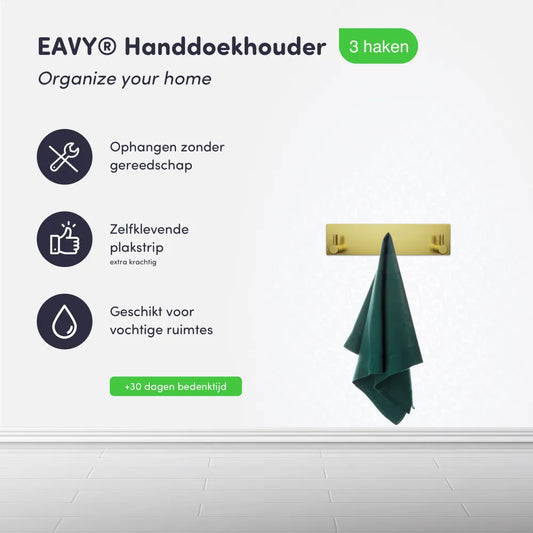 EAVY - Zelfklevende handdoekhaakjes RVS - handdoekhouder - wandhaak - plakhaak - Goud - EAVY.NL