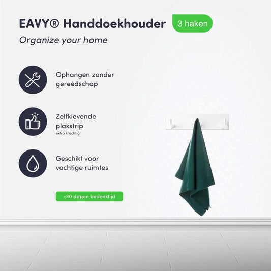 EAVY - Zelfklevende handdoekhaakjes RVS - handdoekhouder - wandhaak - plakhaak - Wit - EAVY.NL