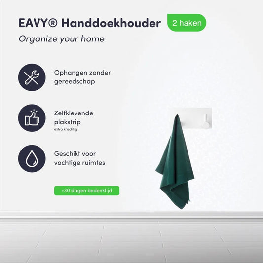 EAVY - Zelfklevende handdoekhaakjes RVS - handdoekhouder - wandhaak - plakhaak - Wit - EAVY.NL