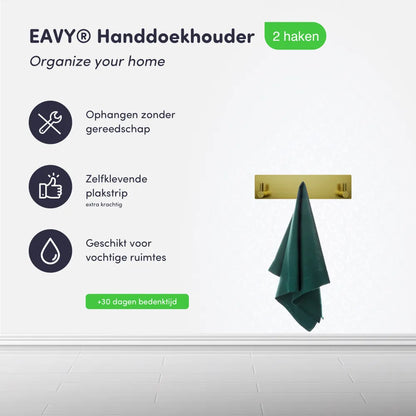 EAVY - Zelfklevende handdoekhaakjes RVS - handdoekhouder - wandhaak - plakhaak - Goud - EAVY.NL