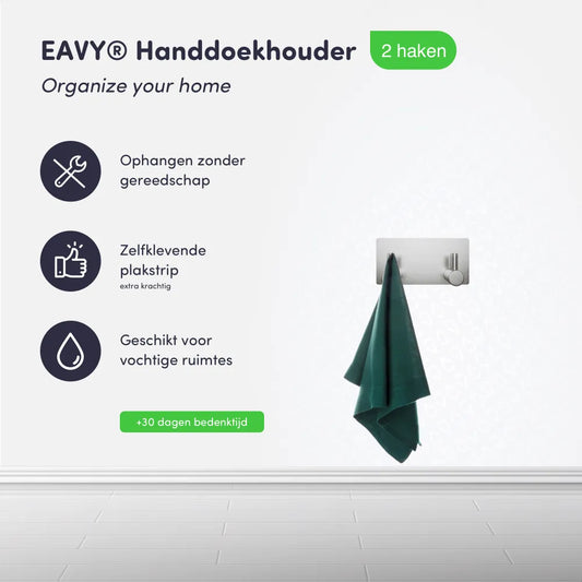 EAVY - Zelfklevende handdoekhaakjes RVS - handdoekhouder - wandhaak - plakhaak - Zilver - EAVY.NL