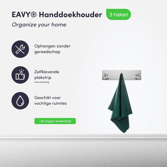 EAVY - Zelfklevende handdoekhaakjes RVS - handdoekhouder - wandhaak - plakhaak - Zilver - EAVY.NL