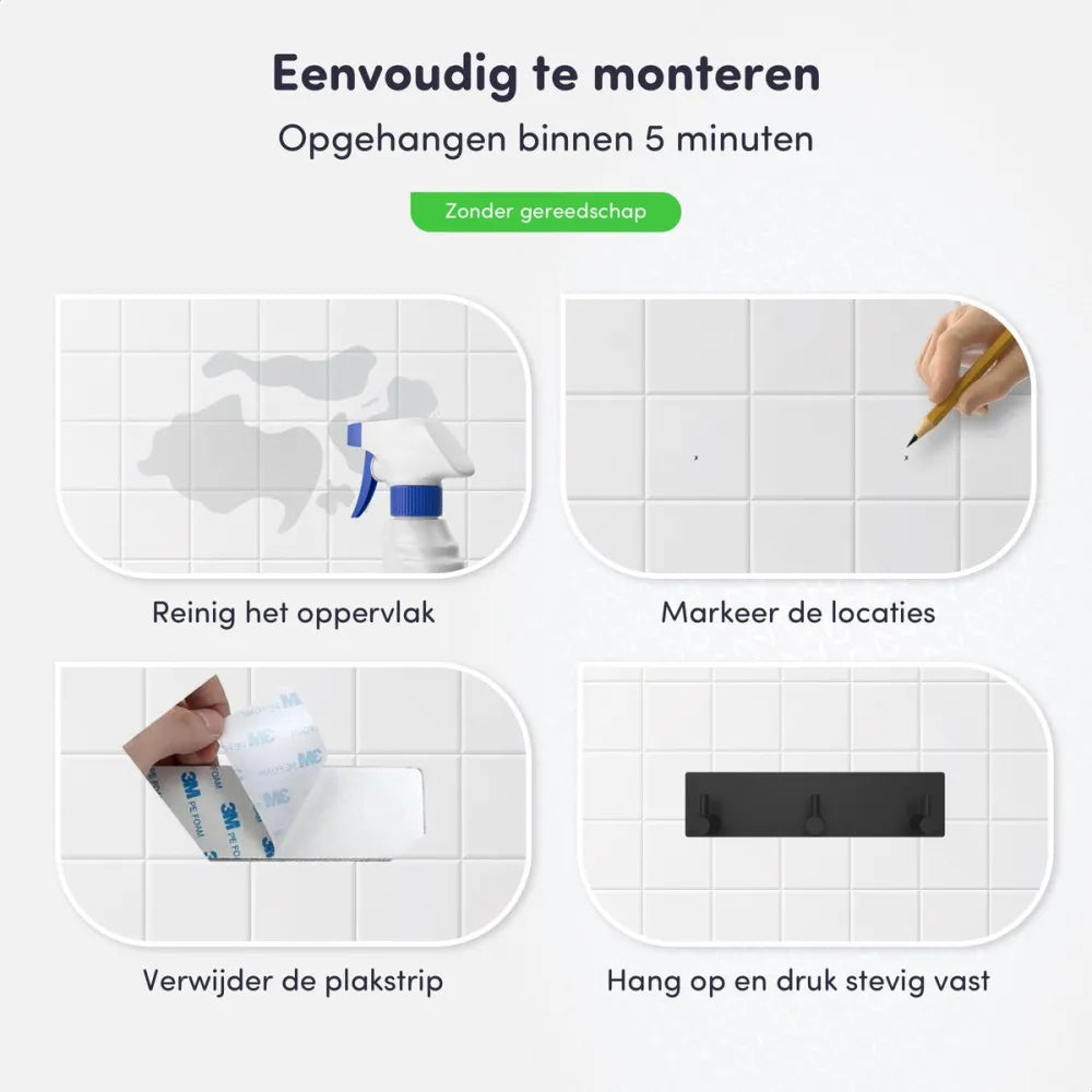 EAVY - Zelfklevende handdoekhaakjes RVS - handdoekhouder - wandhaak - plakhaak - Zwart - EAVY.NL