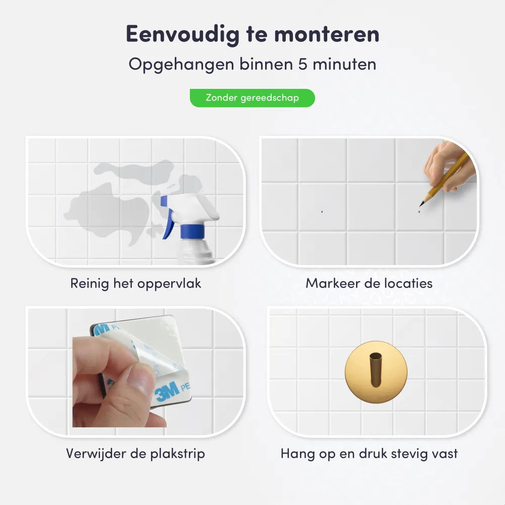 EAVY Zelfklevende Handdoekhaakjes – Set van 2 Handdoekhouders - Goud - RVS - EAVY.NL