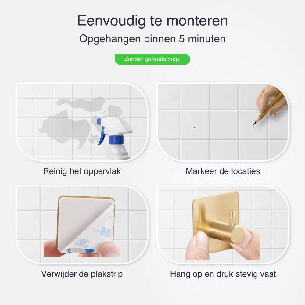 EAVY Zelfklevende Handdoekhaakjes – Set van 2 Handdoekhouders - Goud - RVS - Eavy.nl