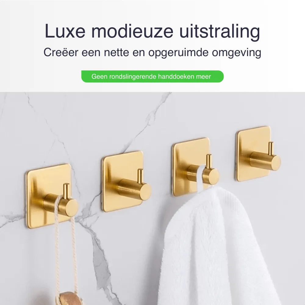 EAVY Zelfklevende Handdoekhaakjes – Set van 2 Handdoekhouders - Goud - RVS - Eavy.nl