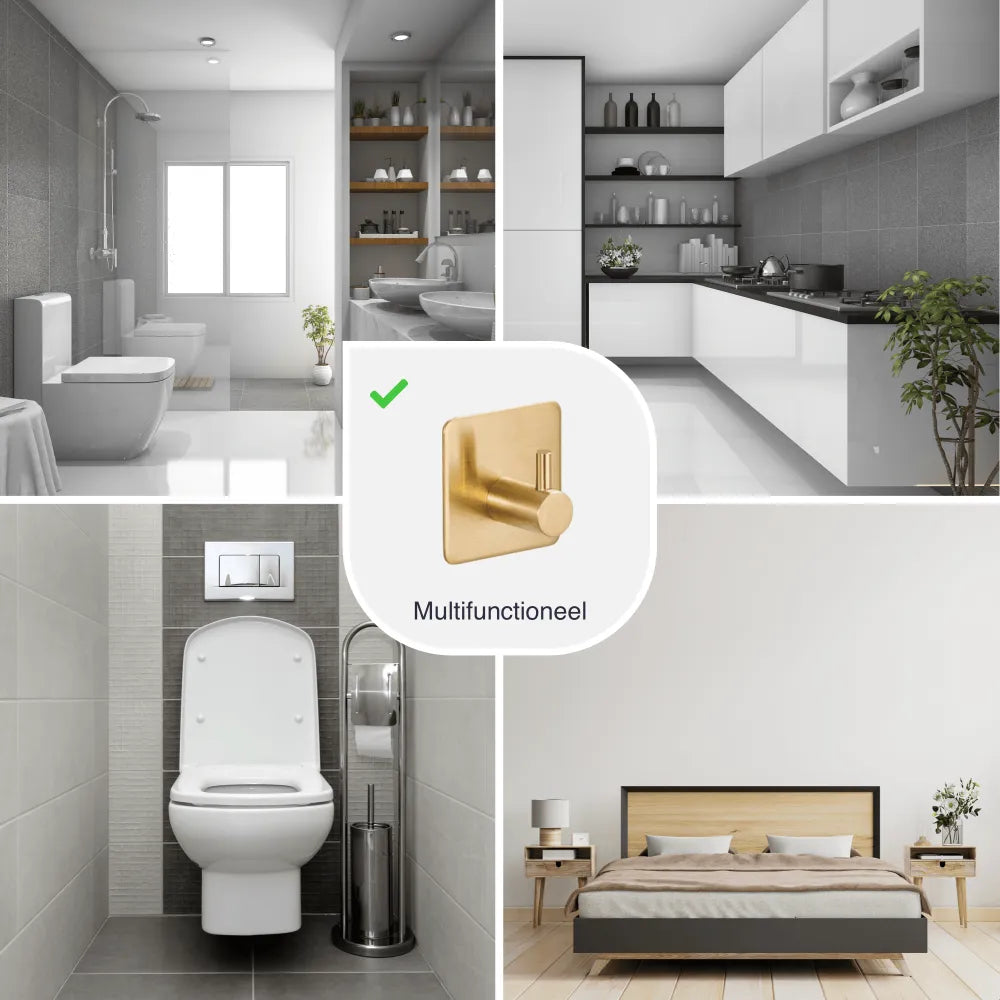 EAVY Zelfklevende Handdoekhaakjes – Set van 2 Handdoekhouders - Goud - RVS - Eavy.nl