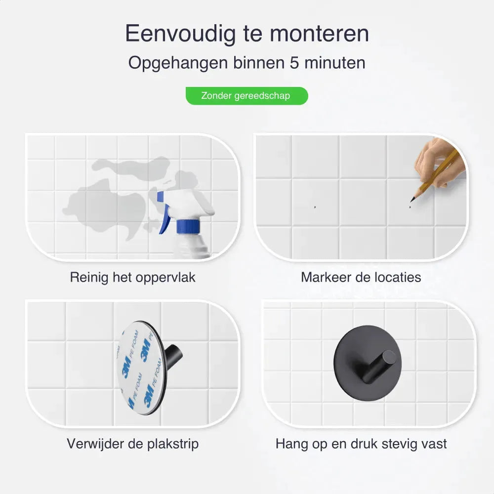 Handdoekhaakjes zonder boren zwart