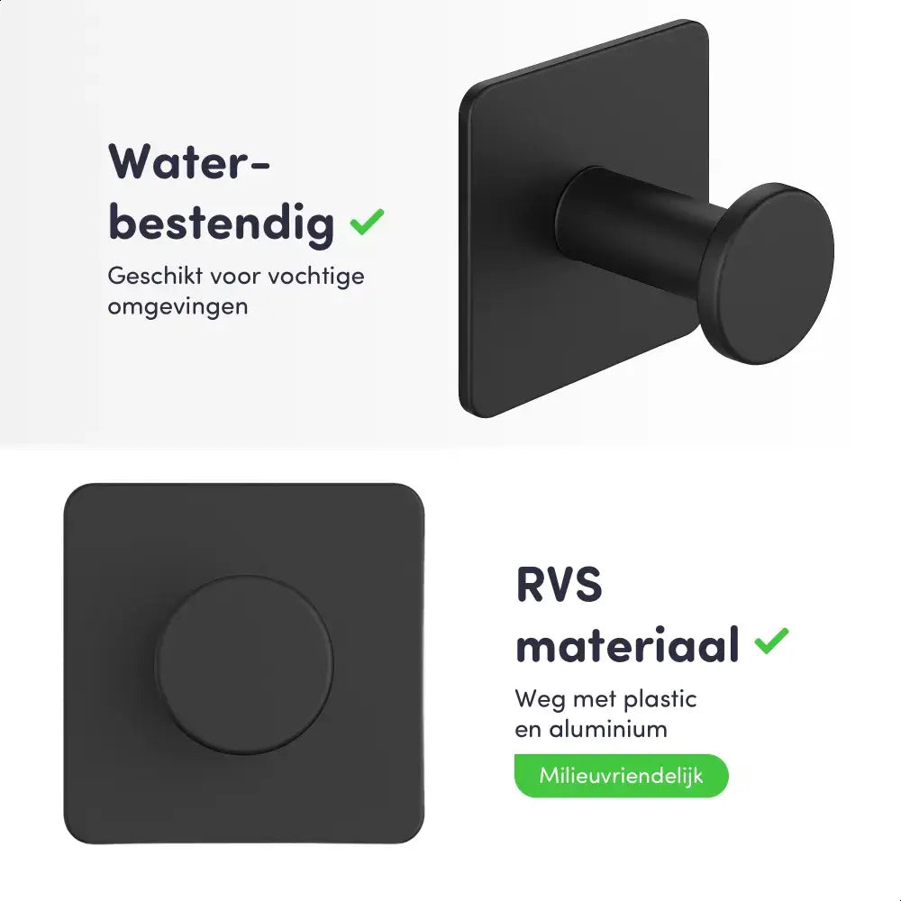 EAVY handdoekhaakjes - Stijlvolle zwarte RVS haakjes voor badkamer en keuken
