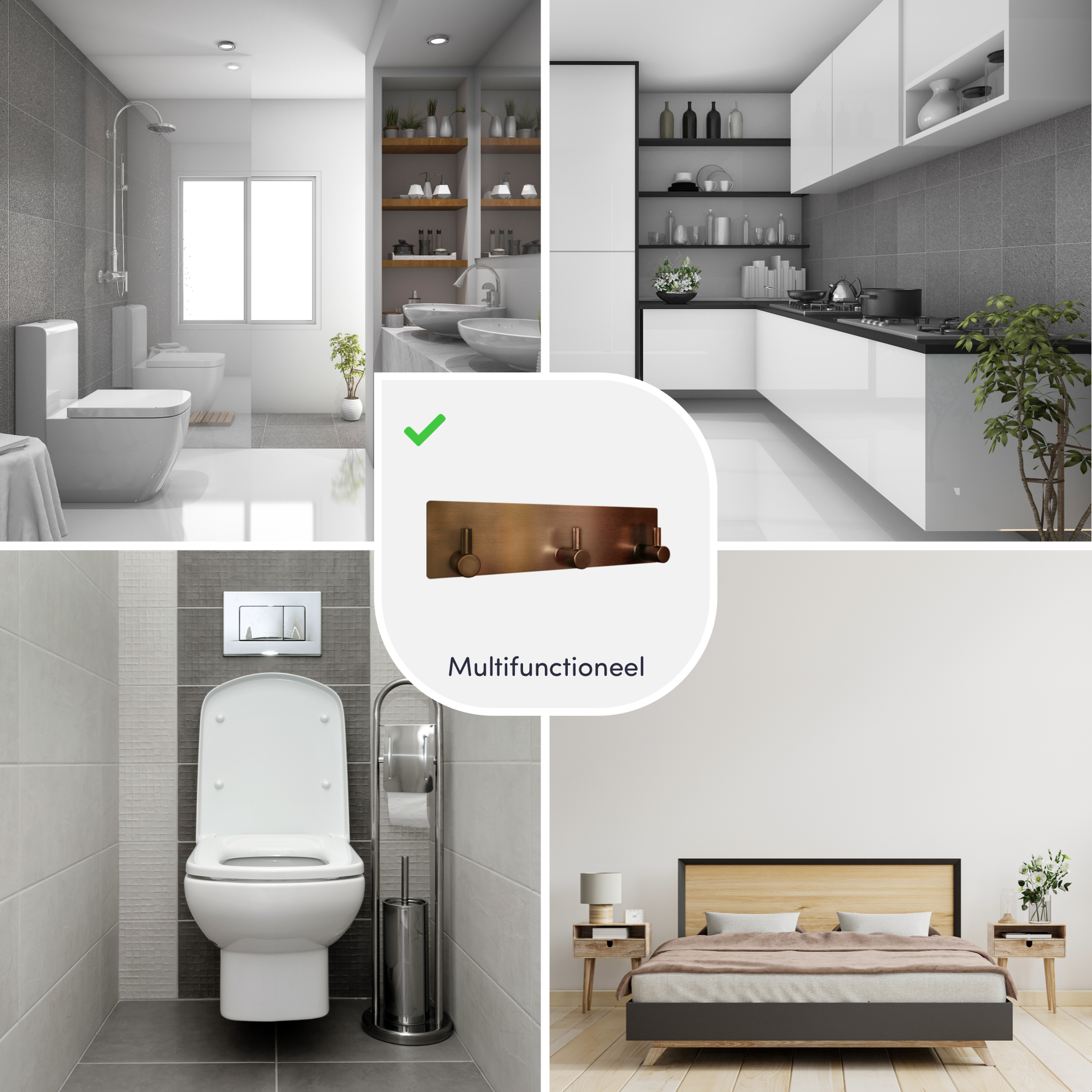 EAVY - Zelfklevende handdoekhouder - Geborsteld Koper - RVS