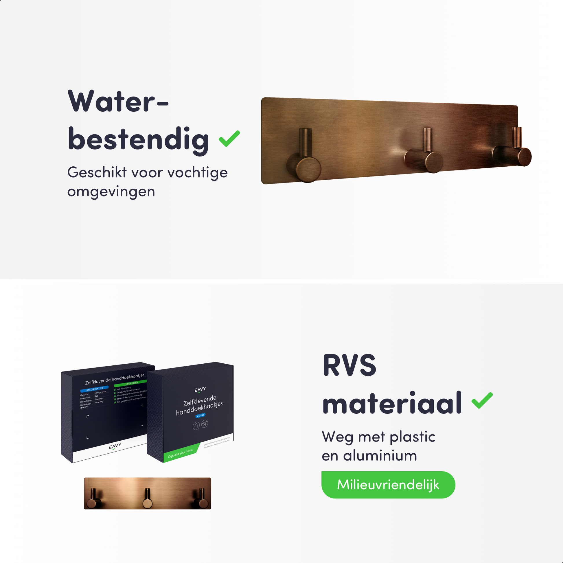 EAVY - Zelfklevende handdoekhouder - Geborsteld Koper - RVS